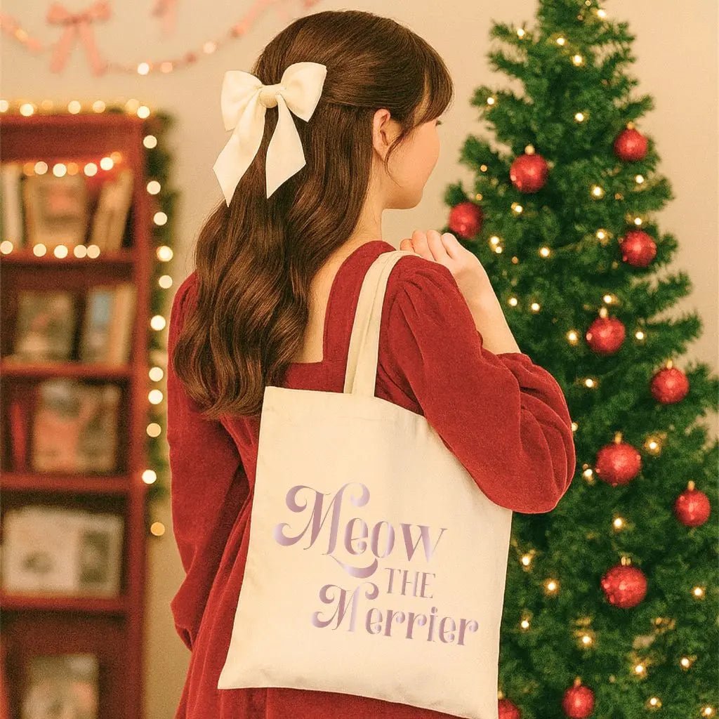 Meow the Merrier Tote Bag - Natural Tote Bag for Cat Lovers Unique Holiday Mood Merchandise - Chic Kitty