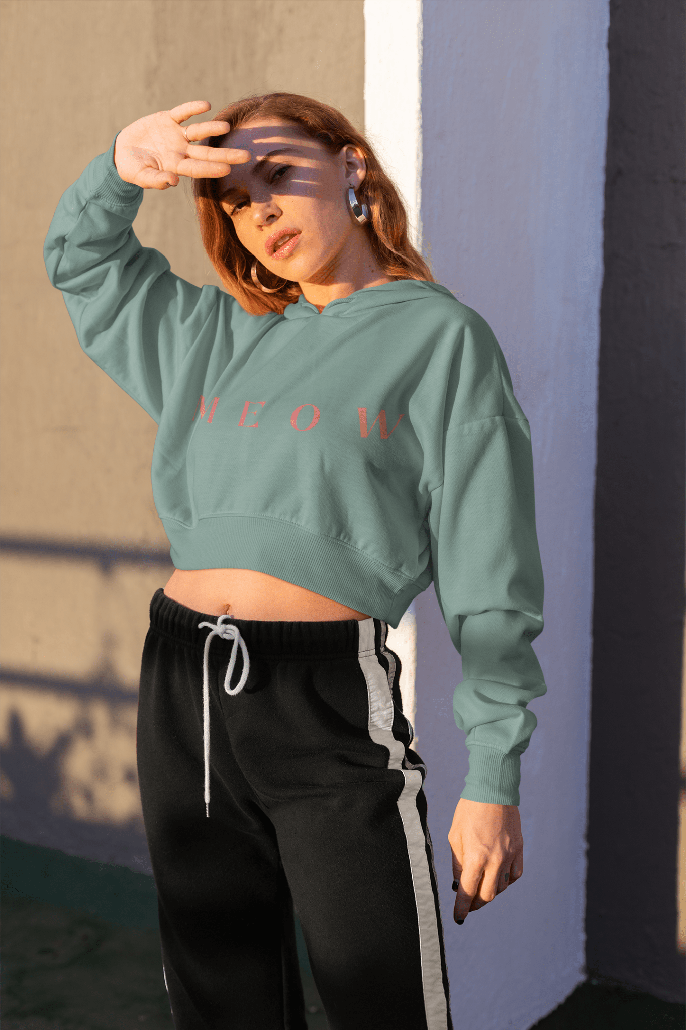 Meow Women’s Cropped Hooded Sweatshirt | Trendy Cat Lover Apparel - Chic Kitty