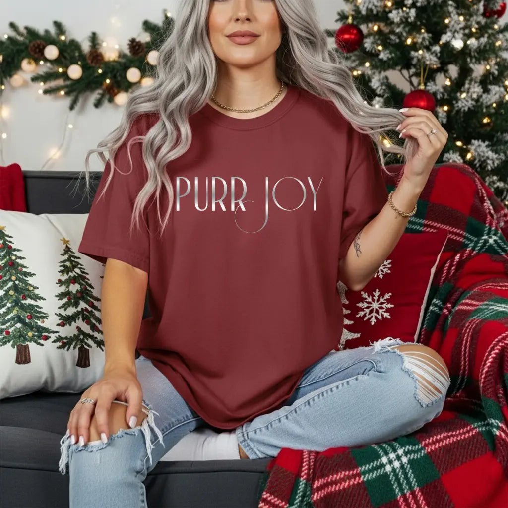 Minimal Purr Joy Tee — Subtle Text Graphic T-Shirt - Chic Kitty