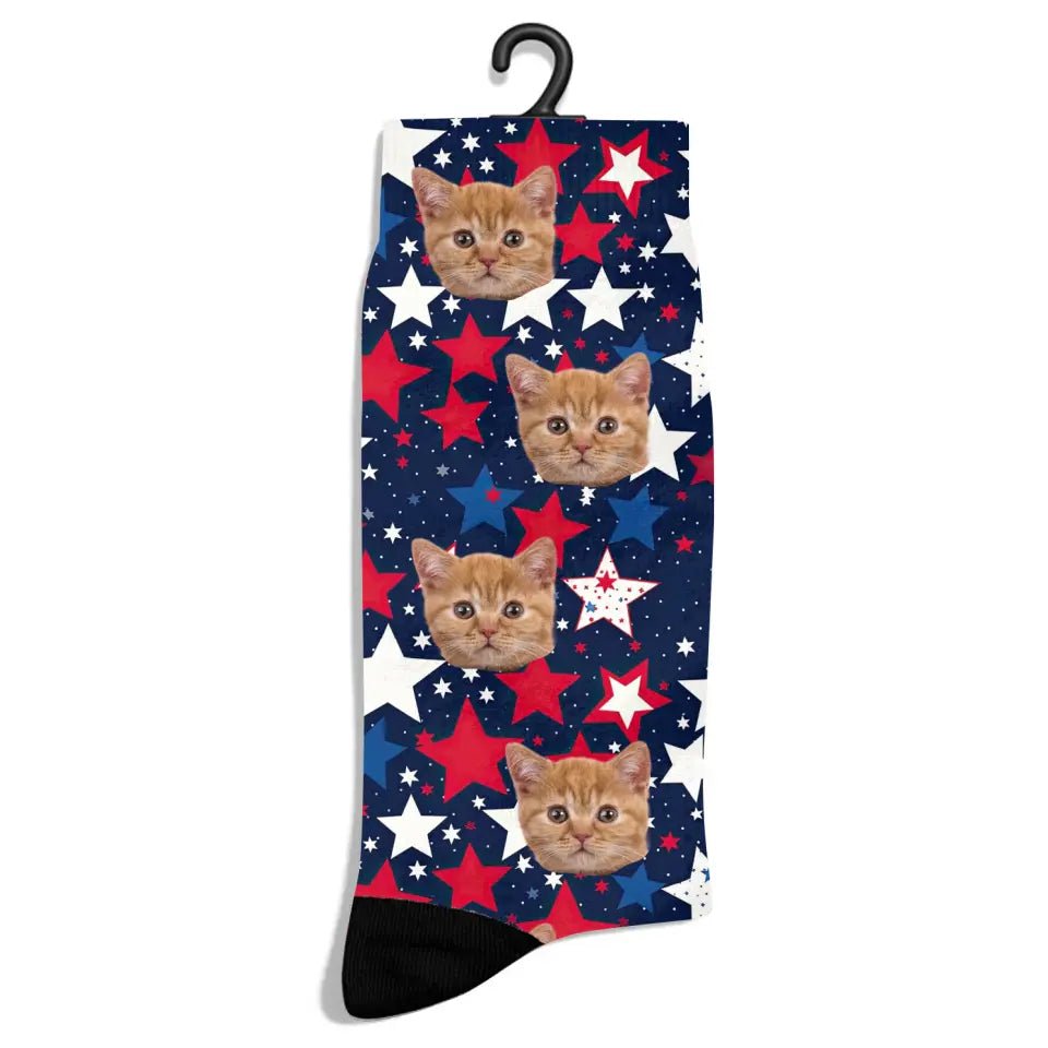 Personalized 4th of July Pattern Cat Socks - Chic Kitty