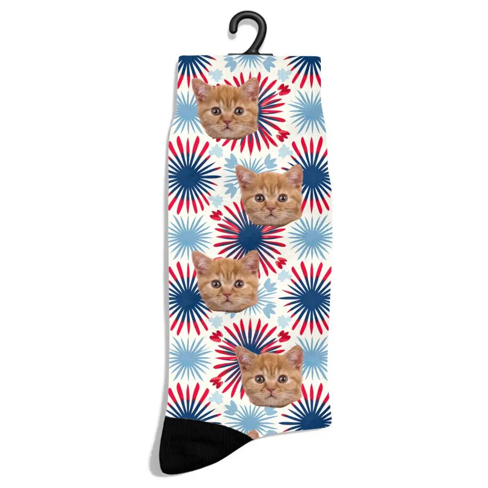 Personalized 4th of July Pattern Cat Socks - Chic Kitty