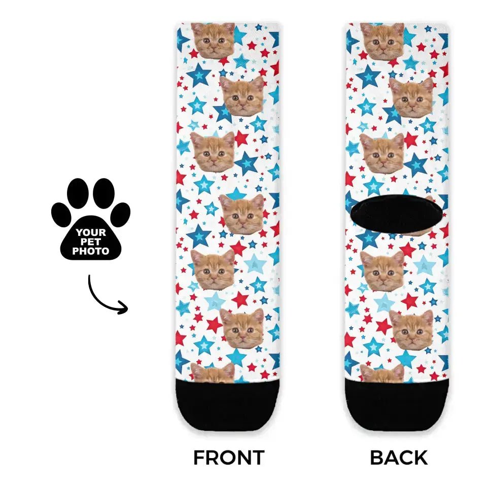 Personalized 4th of July Pattern Cat Socks - Chic Kitty