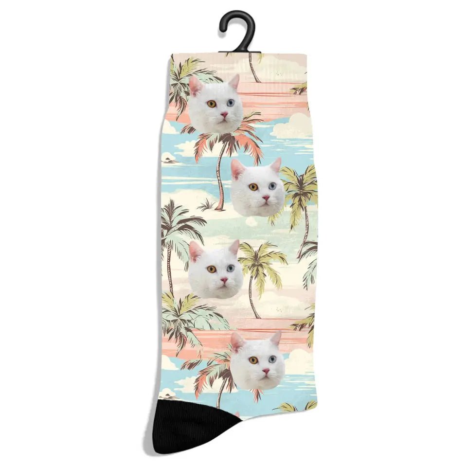 Personalized Beach Pattern Cat Socks - Chic Kitty