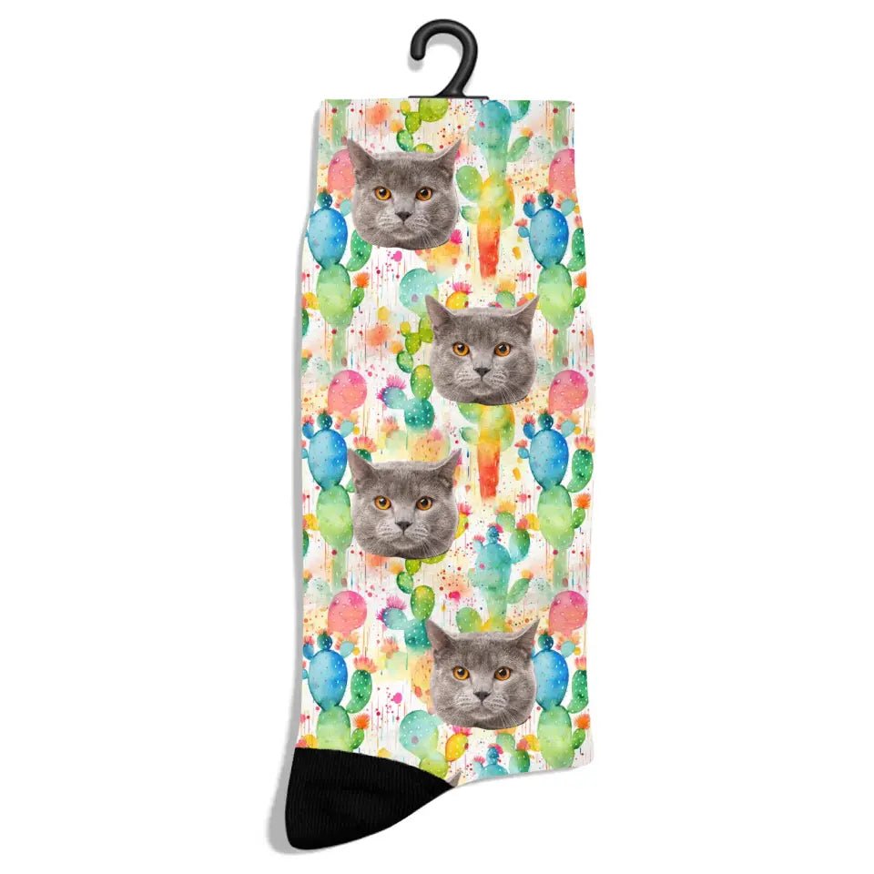 Personalized Cactus Summer Pattern Cat Socks - Chic Kitty