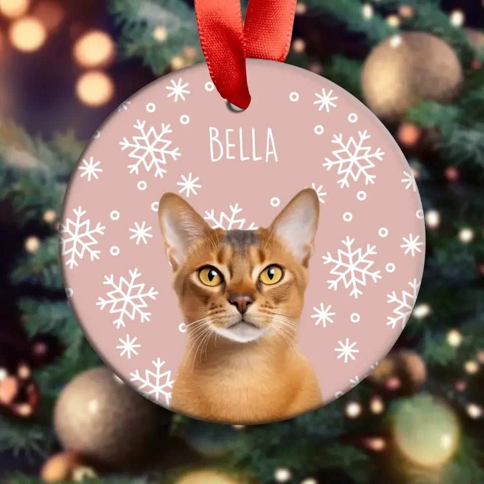 Personalized Cat Photo Acrylic Ornament with Ribbon - Chic Kitty