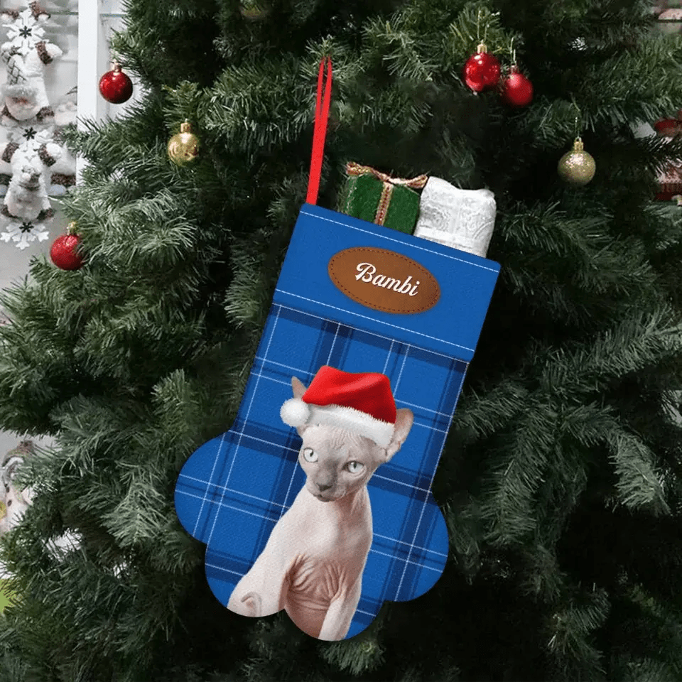 Personalized Cat Photo Christmas Stocking (Paw) - Chic Kitty