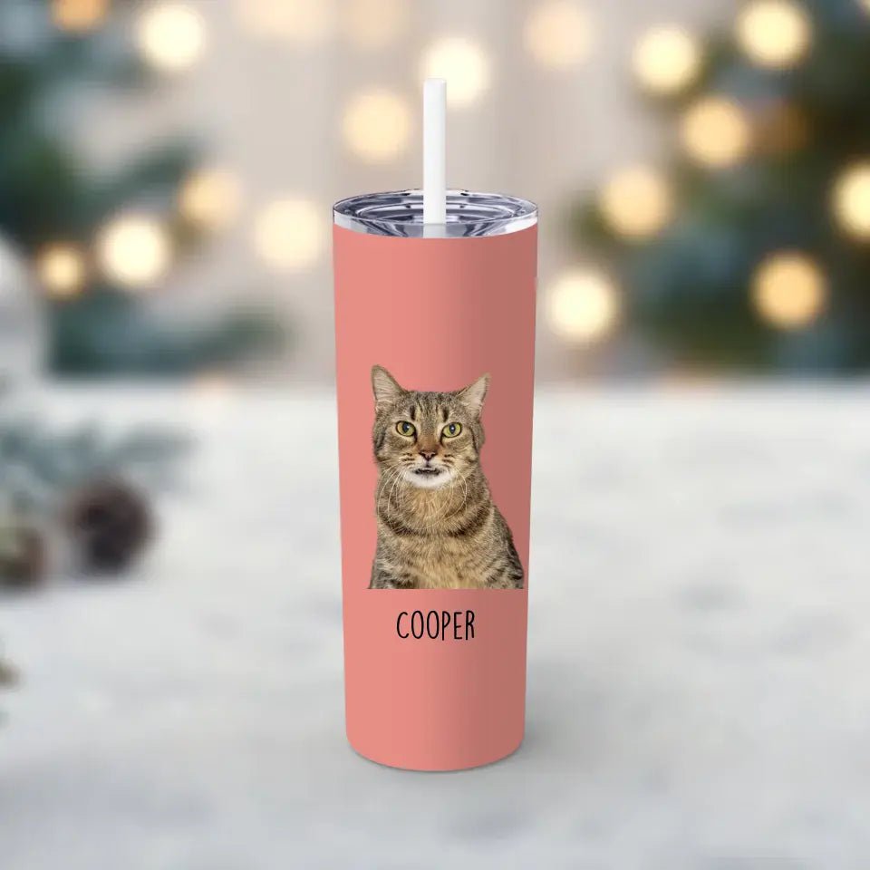 Personalized Cat Photo Skinny Tumbler with Straw, 20oz - Chic Kitty
