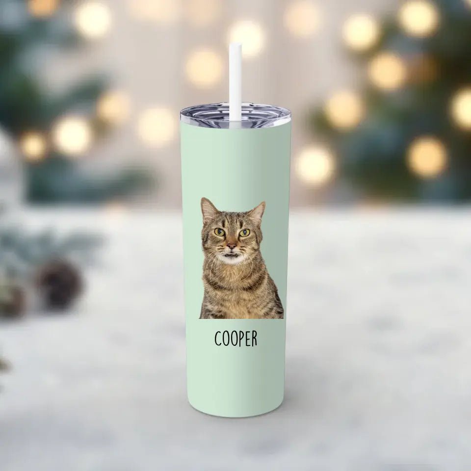 Personalized Cat Photo Skinny Tumbler with Straw, 20oz - Chic Kitty