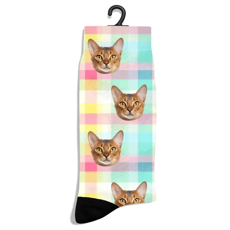 Personalized Check Pattern Cat Socks - Chic Kitty