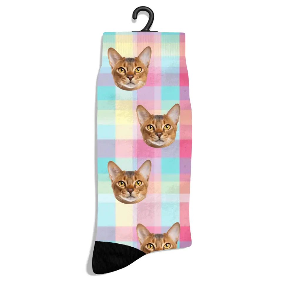 Personalized Check Pattern Cat Socks - Chic Kitty