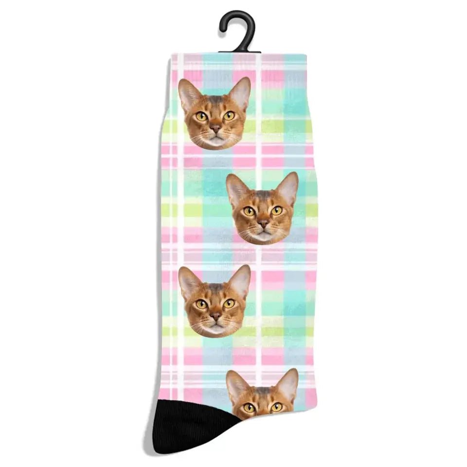 Personalized Check Pattern Cat Socks - Chic Kitty