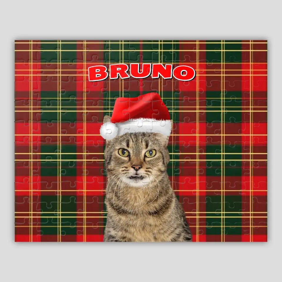 Personalized Christmas Pattern Cat Photo Puzzle - Chic Kitty