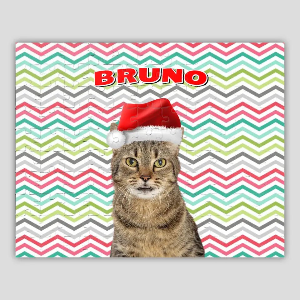 Personalized Christmas Pattern Cat Photo Puzzle - Chic Kitty