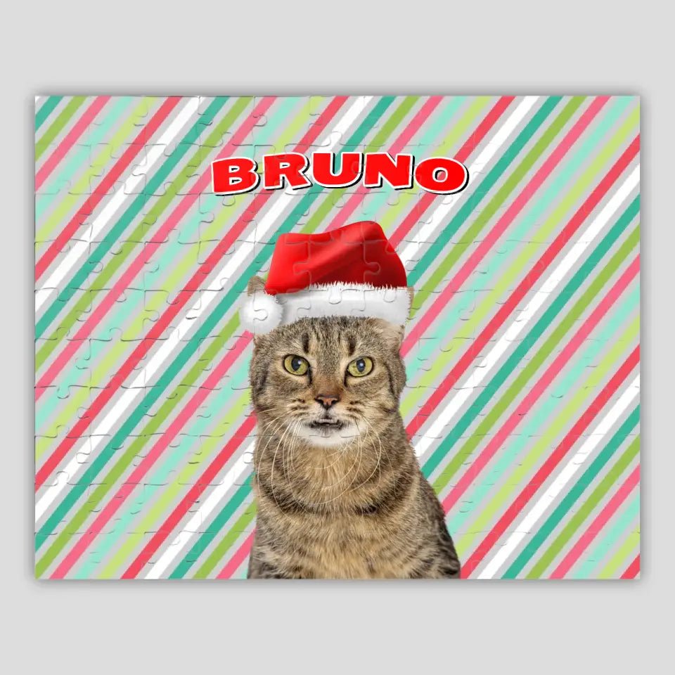 Personalized Christmas Pattern Cat Photo Puzzle - Chic Kitty