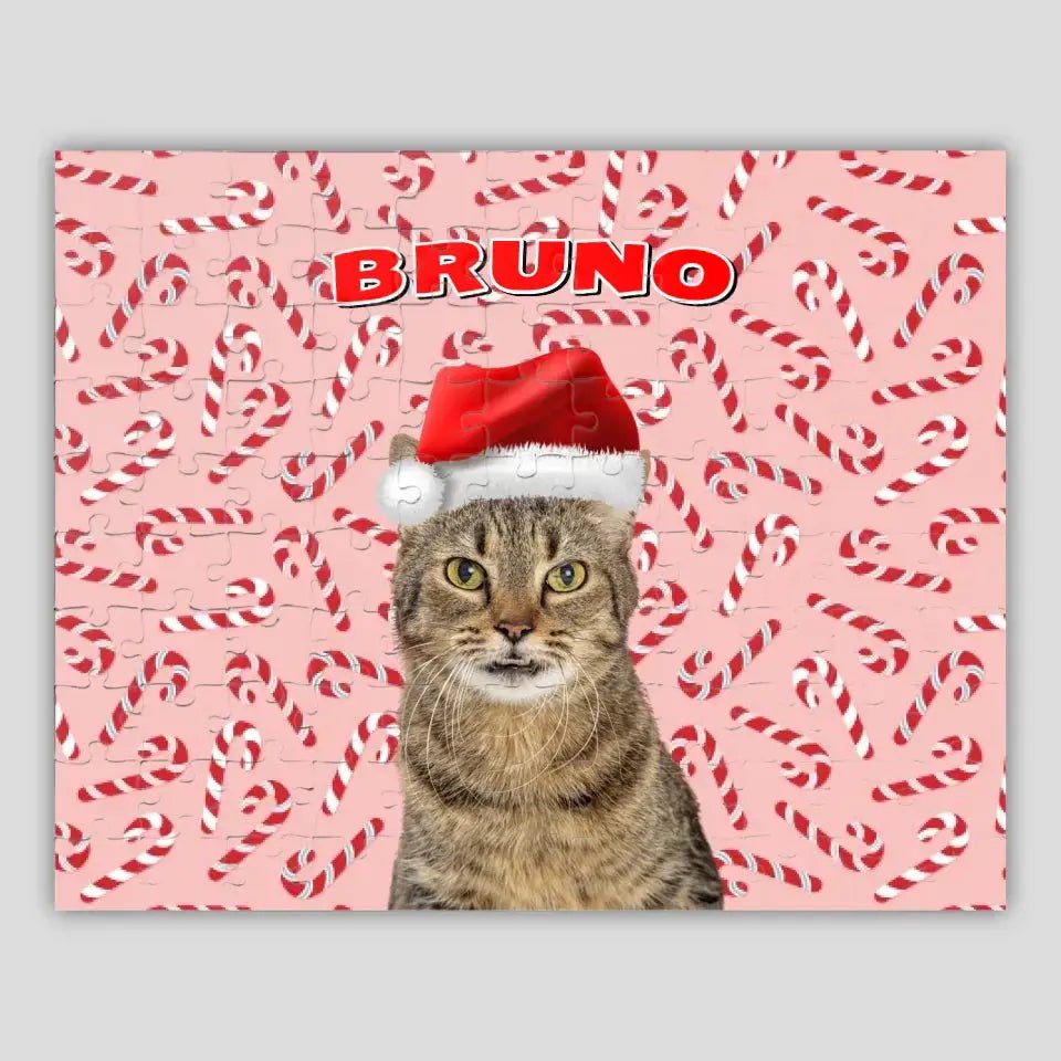 Personalized Christmas Pattern Cat Photo Puzzle - Chic Kitty