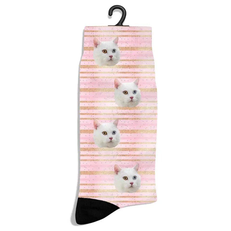 Personalized Christmas Pattern Cat Photo Socks - Chic Kitty