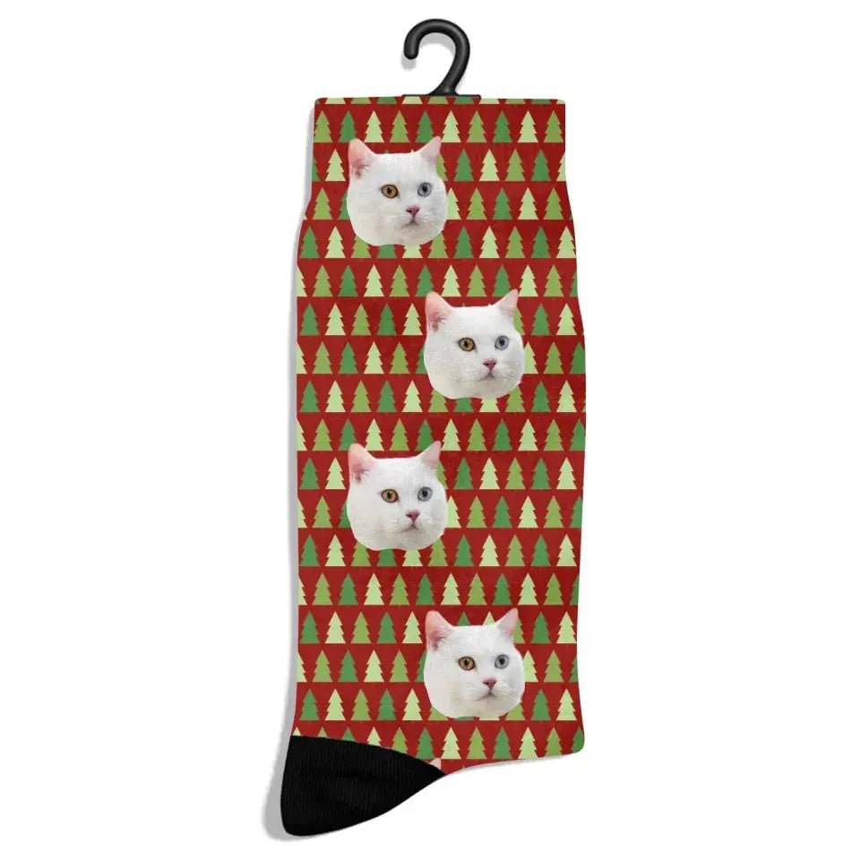 Personalized Christmas Pattern Cat Photo Socks - Chic Kitty