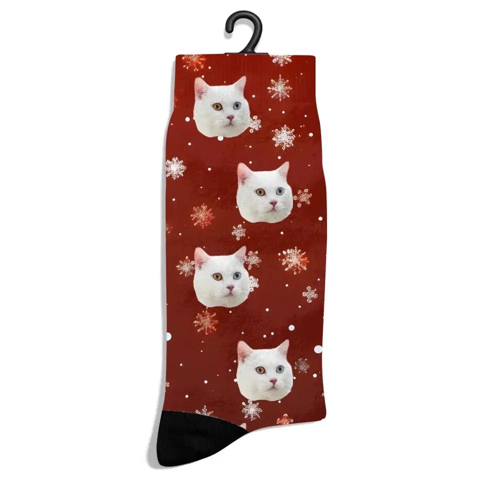 Personalized Christmas Pattern Cat Photo Socks - Chic Kitty