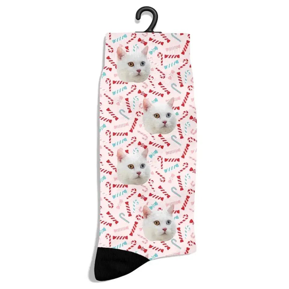 Personalized Christmas Pattern Cat Photo Socks - Chic Kitty