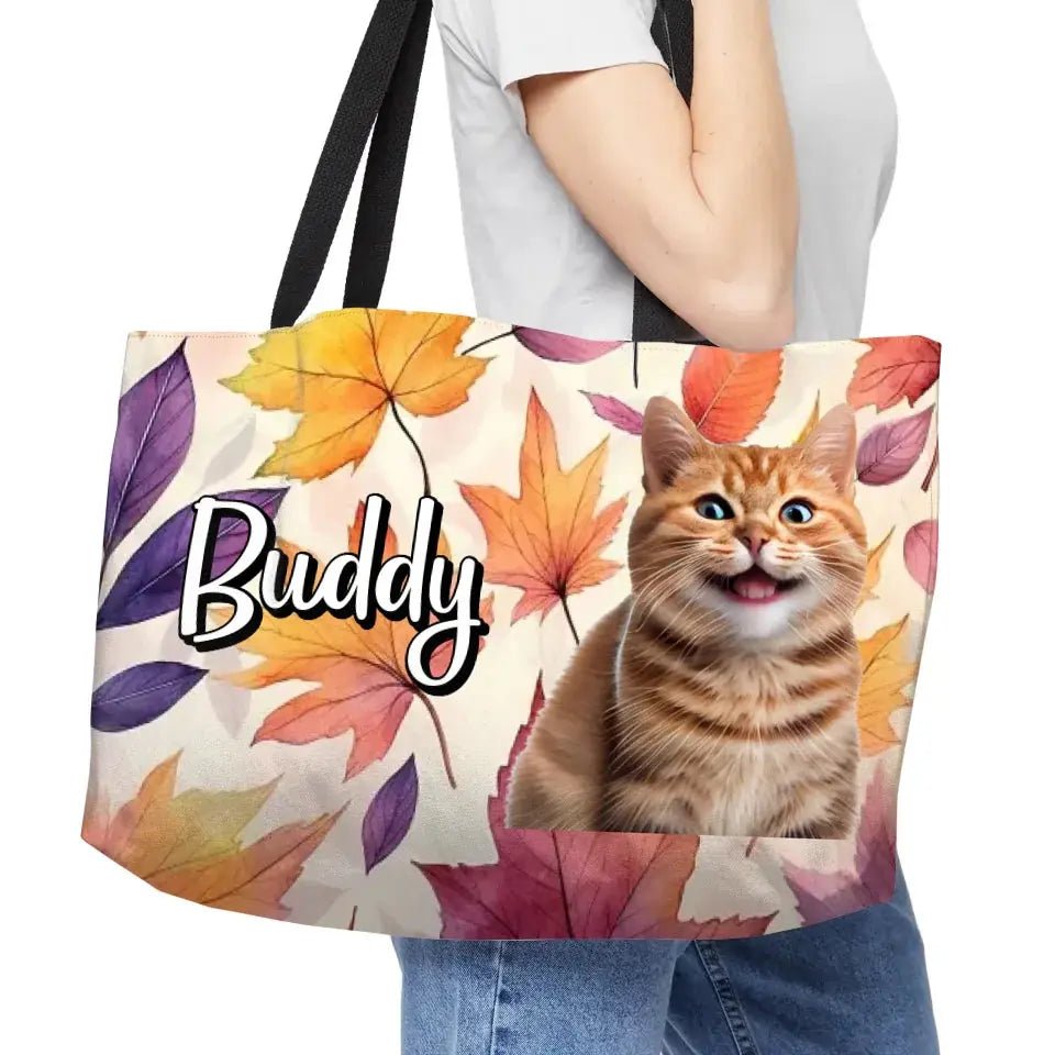Personalized Fall Style Cat Weekender Tote - Chic Kitty