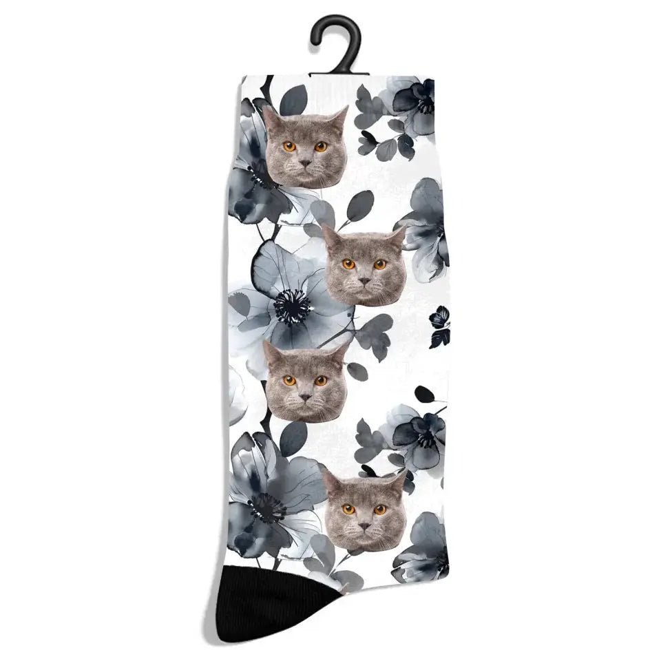 Personalized Flower Ink Pattern Cat Socks - Chic Kitty