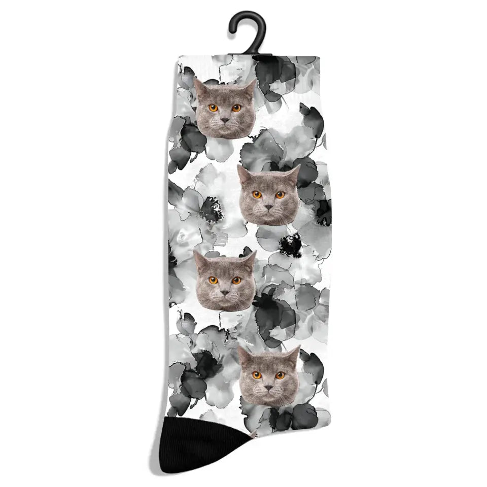 Personalized Flower Ink Pattern Cat Socks - Chic Kitty
