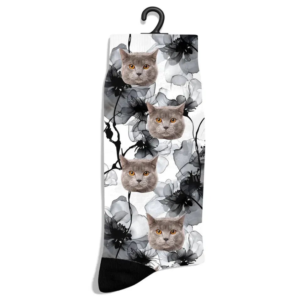 Personalized Flower Ink Pattern Cat Socks - Chic Kitty