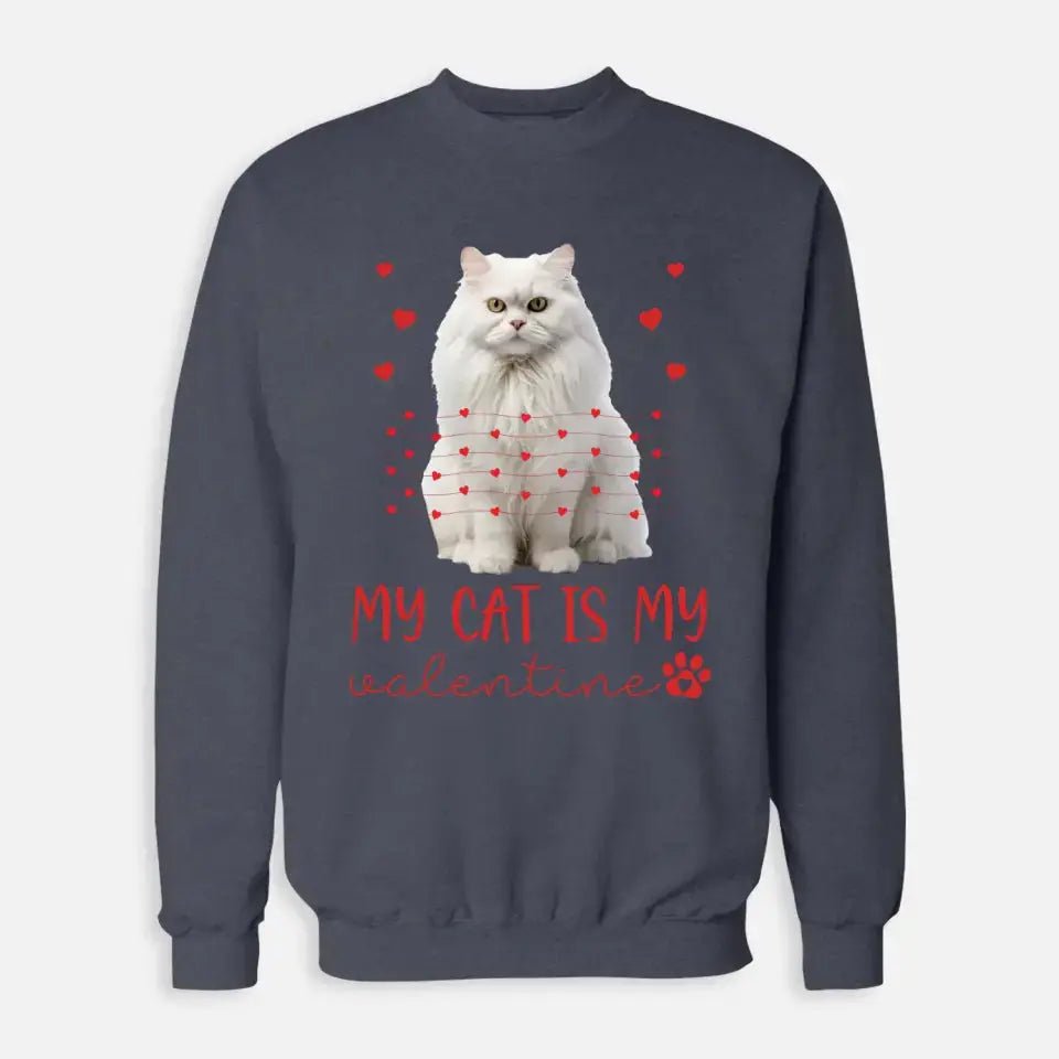 Personalized My Cat Is My Valentine Sweatshirt - Custom Cat Photo Valentines Day Shirt For Cat Owners - Chic Kitty