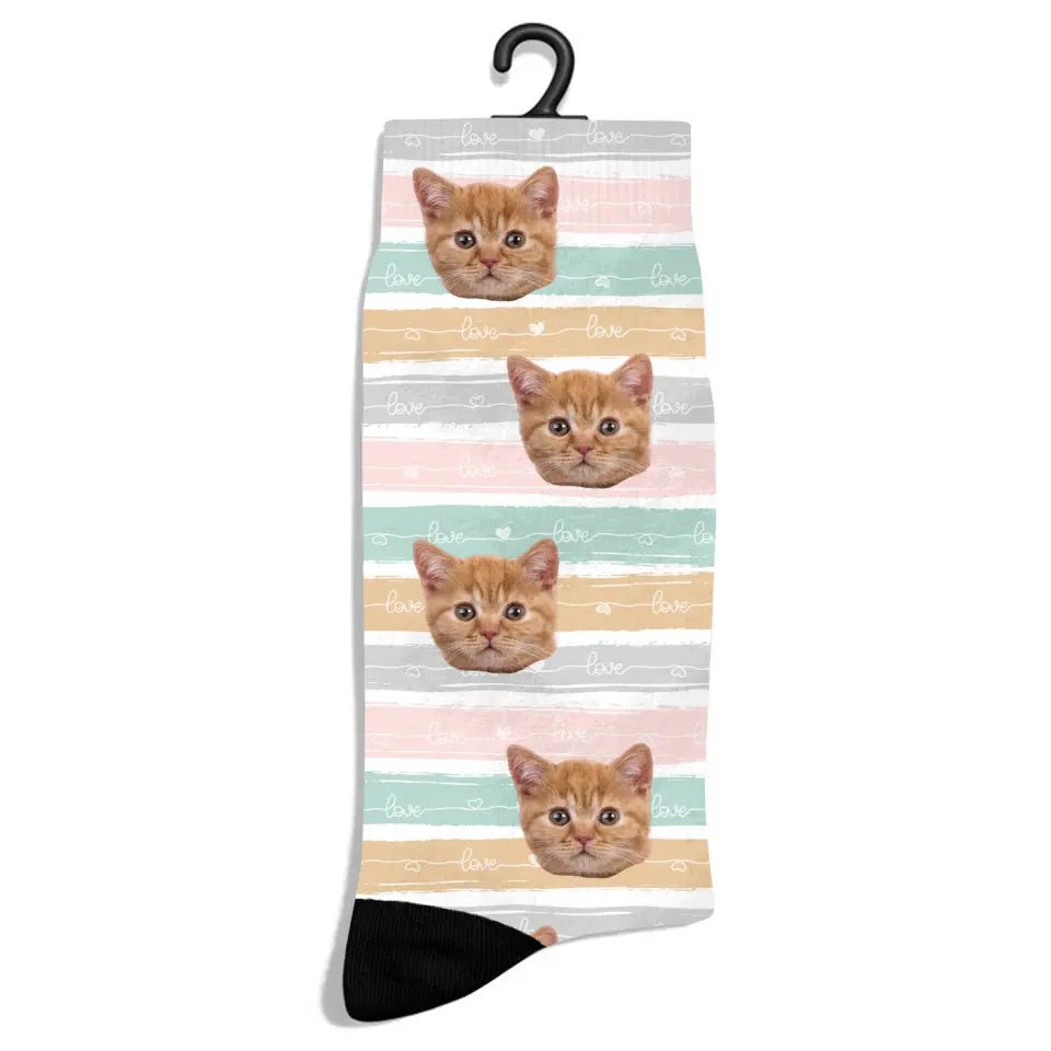 Personalized Pastel Love Pattern Cat Socks - Chic Kitty
