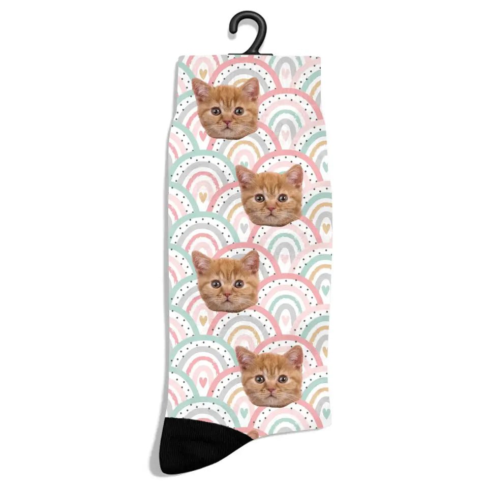 Personalized Pastel Love Pattern Cat Socks - Chic Kitty