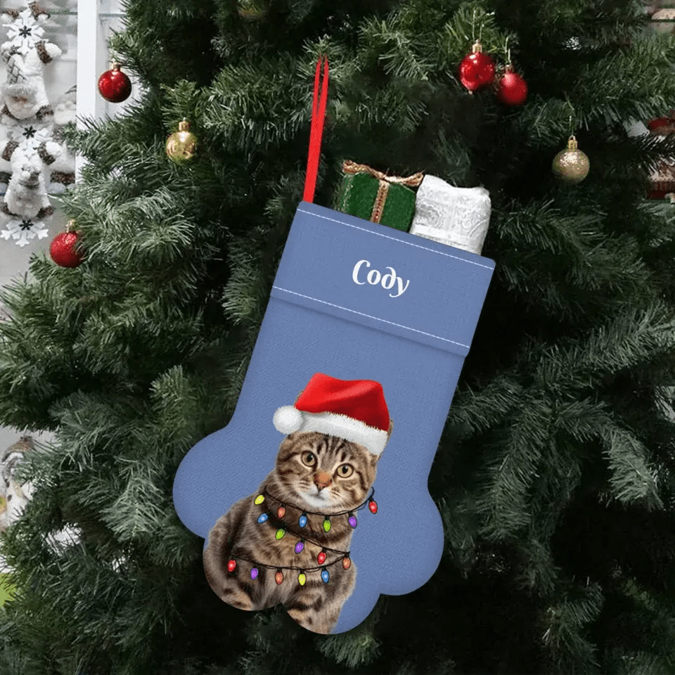 Personalized Pet Photo Christmas Stocking (Paw) - Chic Kitty