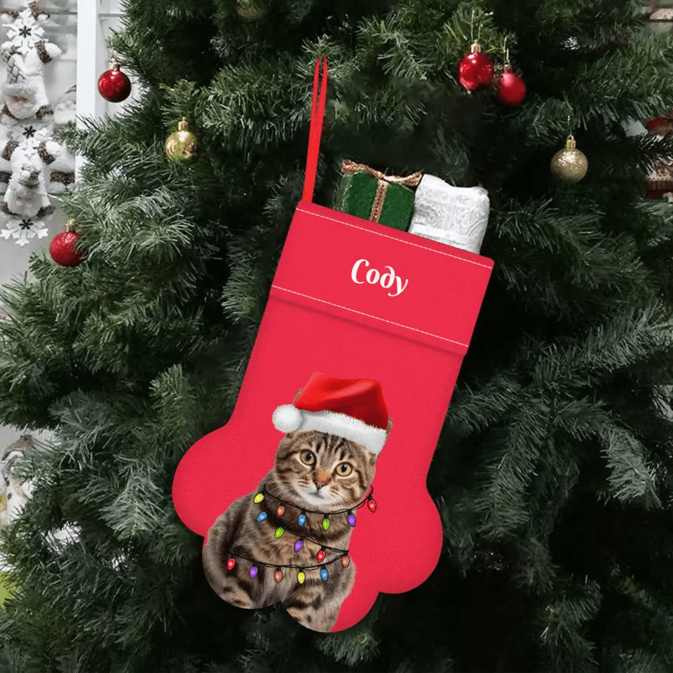 Personalized Pet Photo Christmas Stocking (Paw) - Chic Kitty