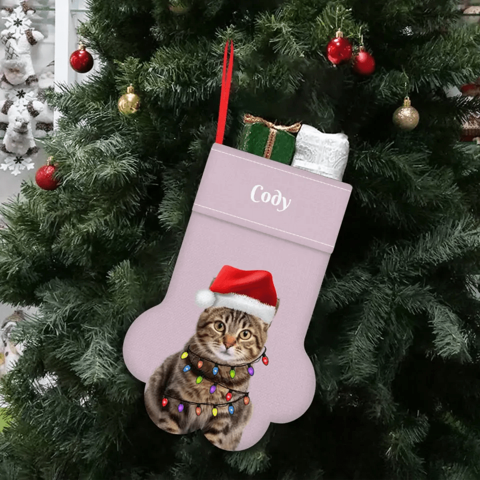 Personalized Pet Photo Christmas Stocking (Paw) - Chic Kitty