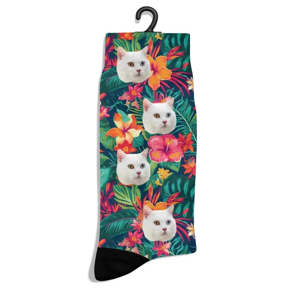 Personalized Tropical Pattern Cat Socks - Chic Kitty