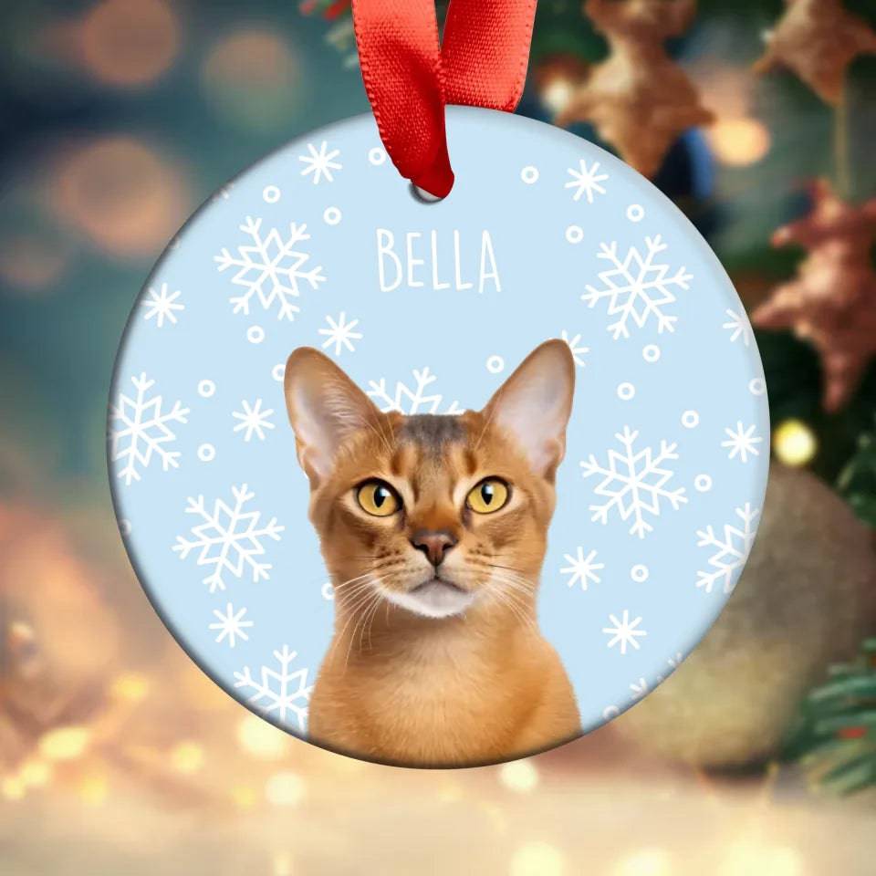 Custom Personalized Cat Photo Acrylic Ornament  Holiday Gift with Ribbon