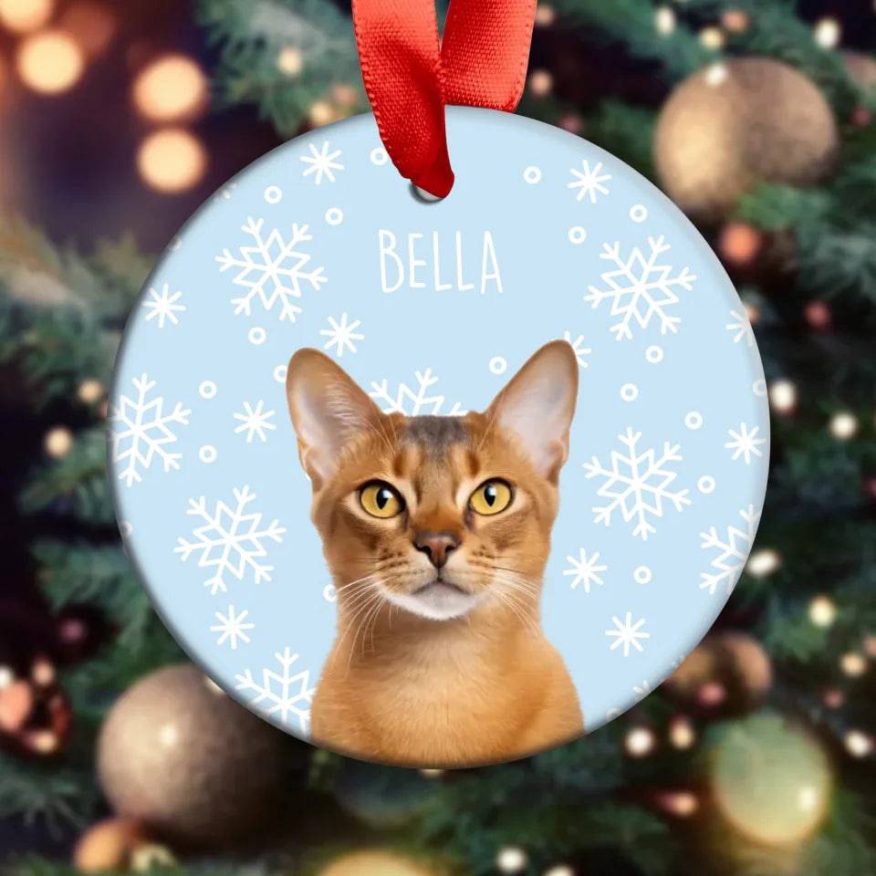 Custom Personalized Cat Photo Acrylic Ornament  Holiday Gift with Ribbon