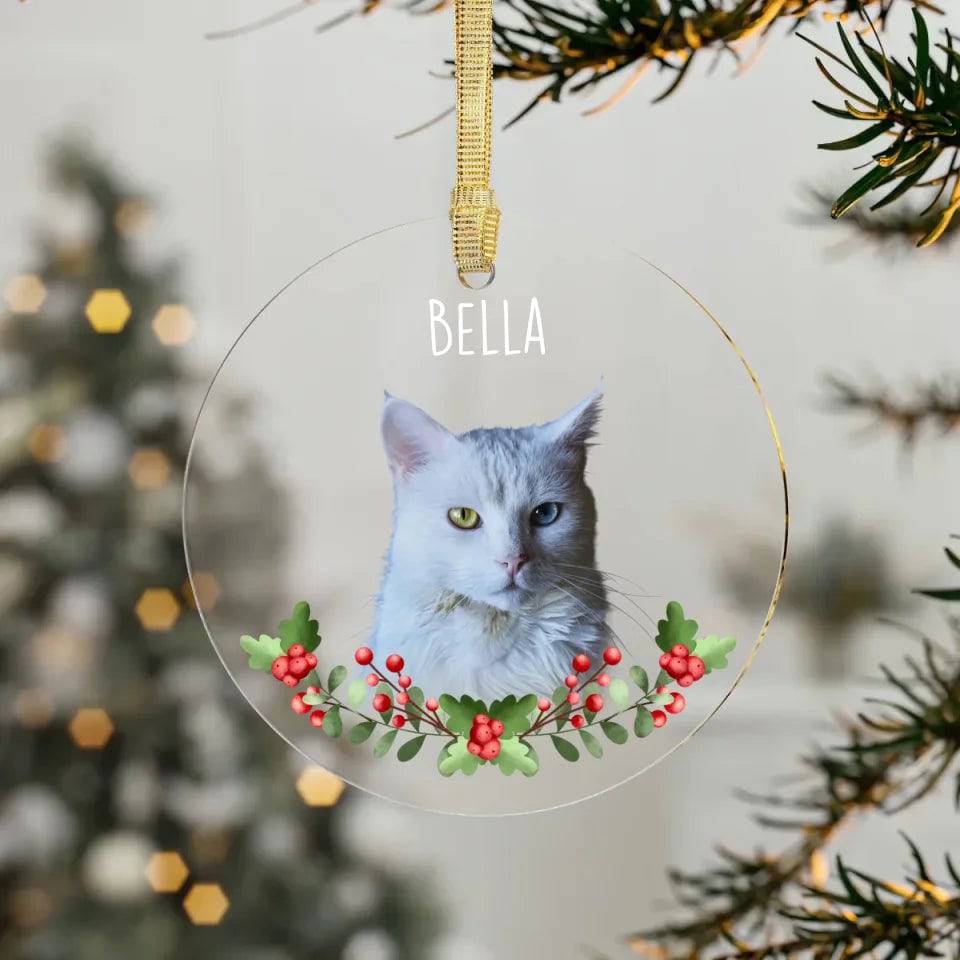 Custom Personalized Cat Photo Acrylic Ornaments - Holiday Pets