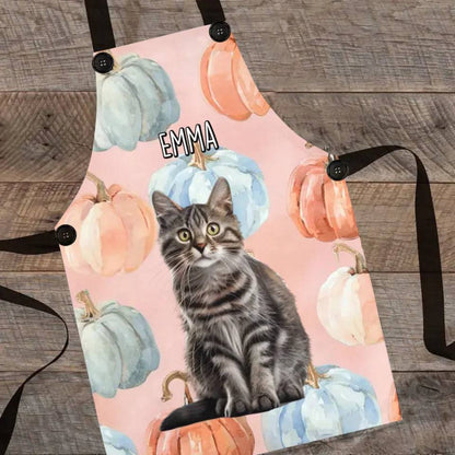 Custom Personalized Pastel Pumpkin Style Cat Photo Apron