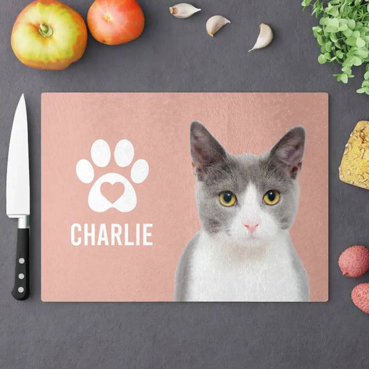 Custom Personalized Glass Cutting Board - Gift for Cooking Lovers - Chic Kitty