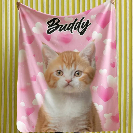 Personalized Custom Pet Photo Velveteen Plush Blanket - Cozy Embrace of Your Beloved Cat