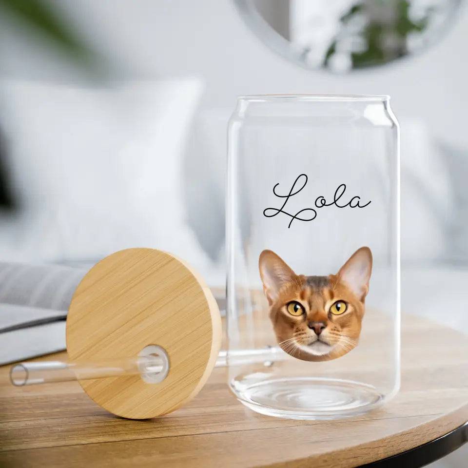 Custom Cat Photo Sipper Glass - Chic Kitty