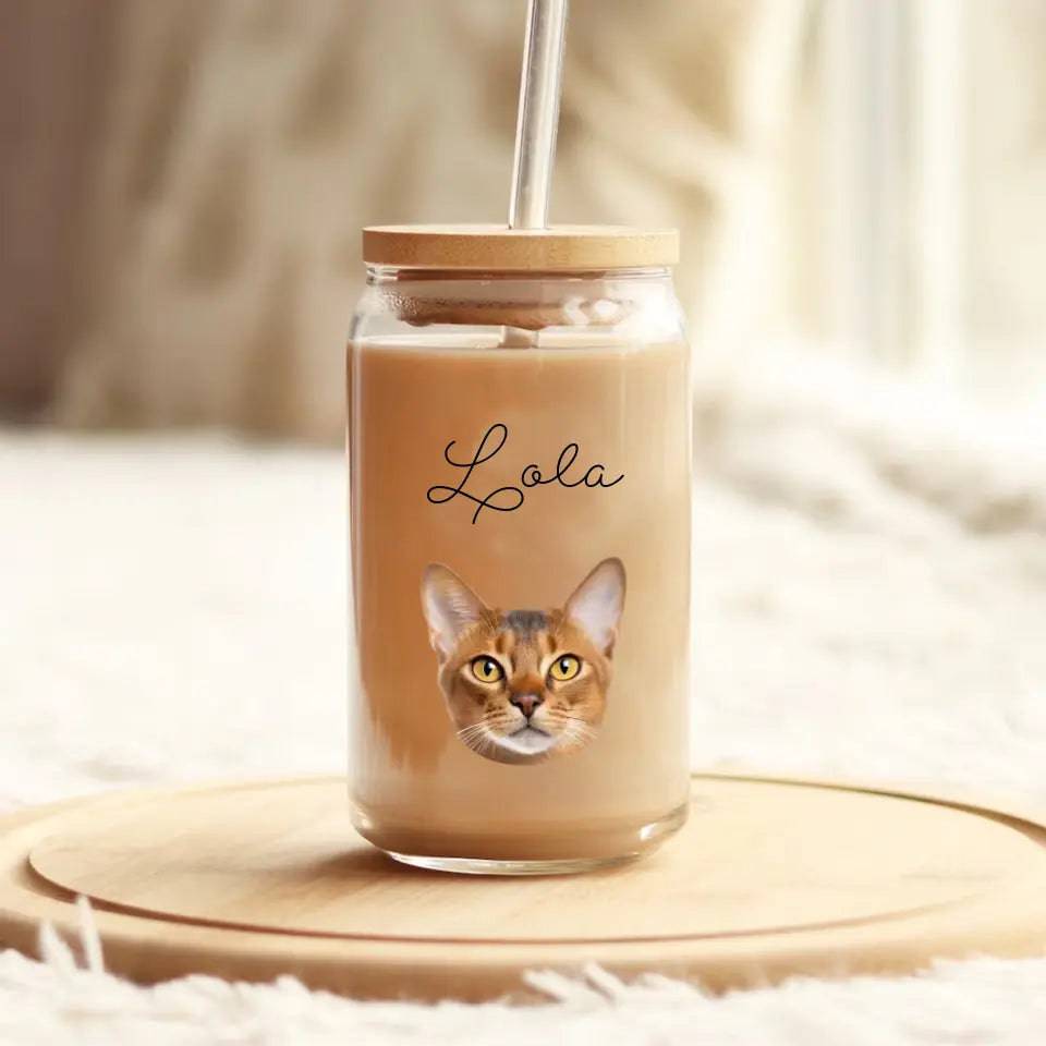 Custom Cat Photo Sipper Glass - Chic Kitty