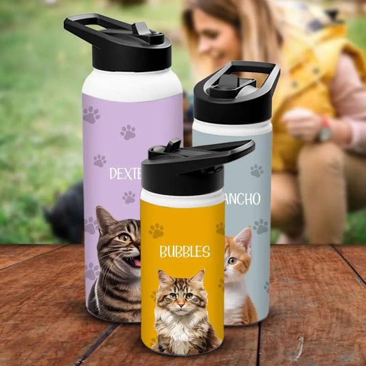 Custom Cat Photo Stainless Steel Water Bottle