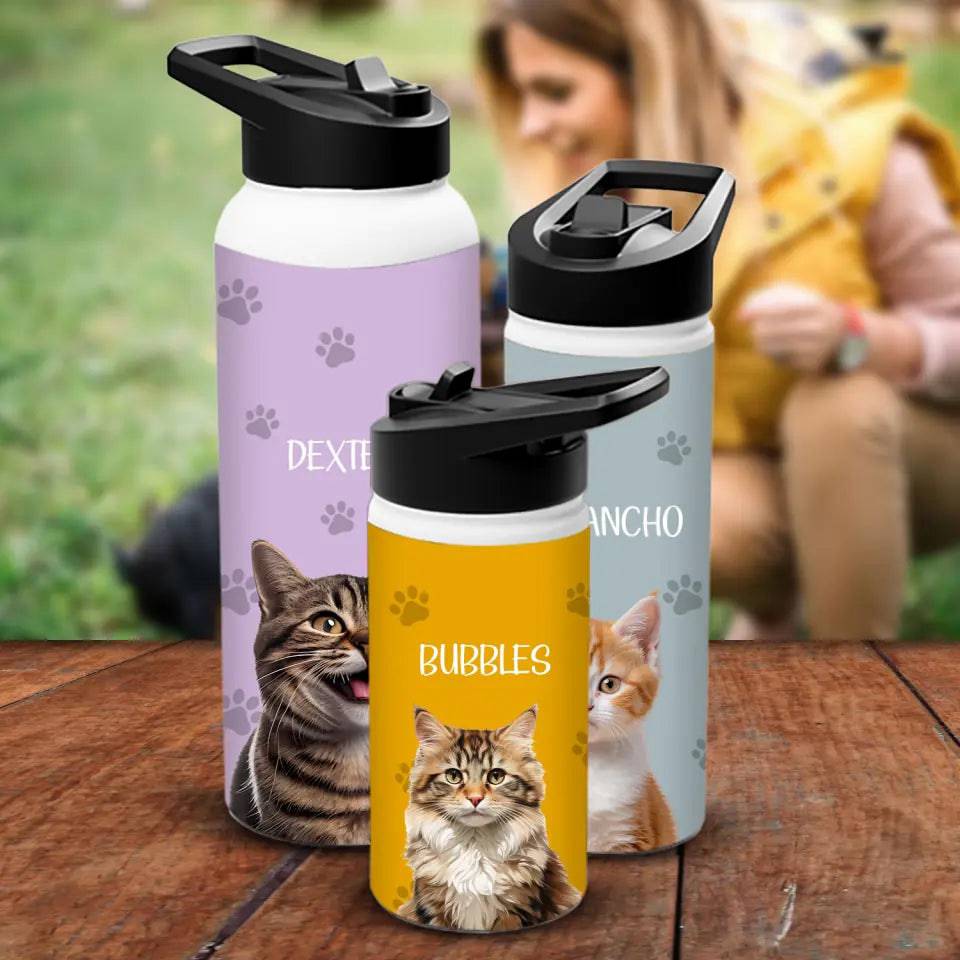 Custom Cat Photo Stainless Steel Water Bottle - Chic Kitty