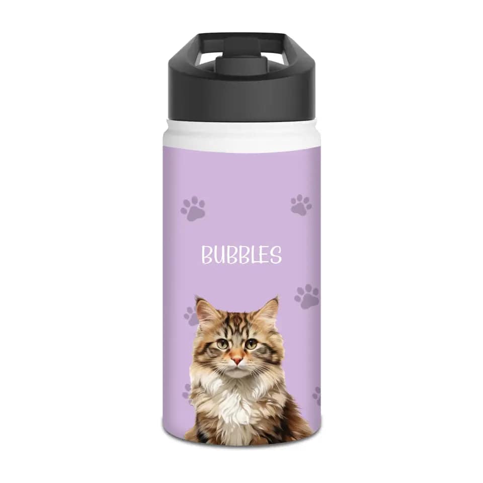 Custom Cat Photo Stainless Steel Water Bottle - Chic Kitty