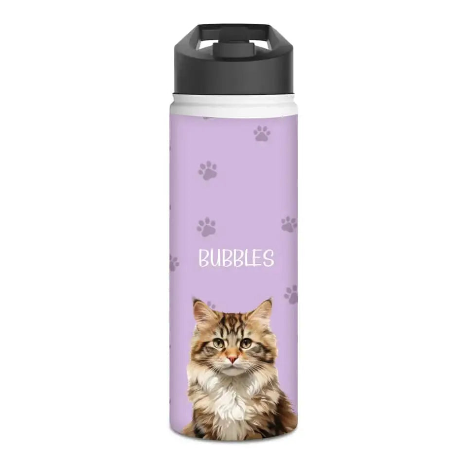 Custom Cat Photo Stainless Steel Water Bottle - Chic Kitty