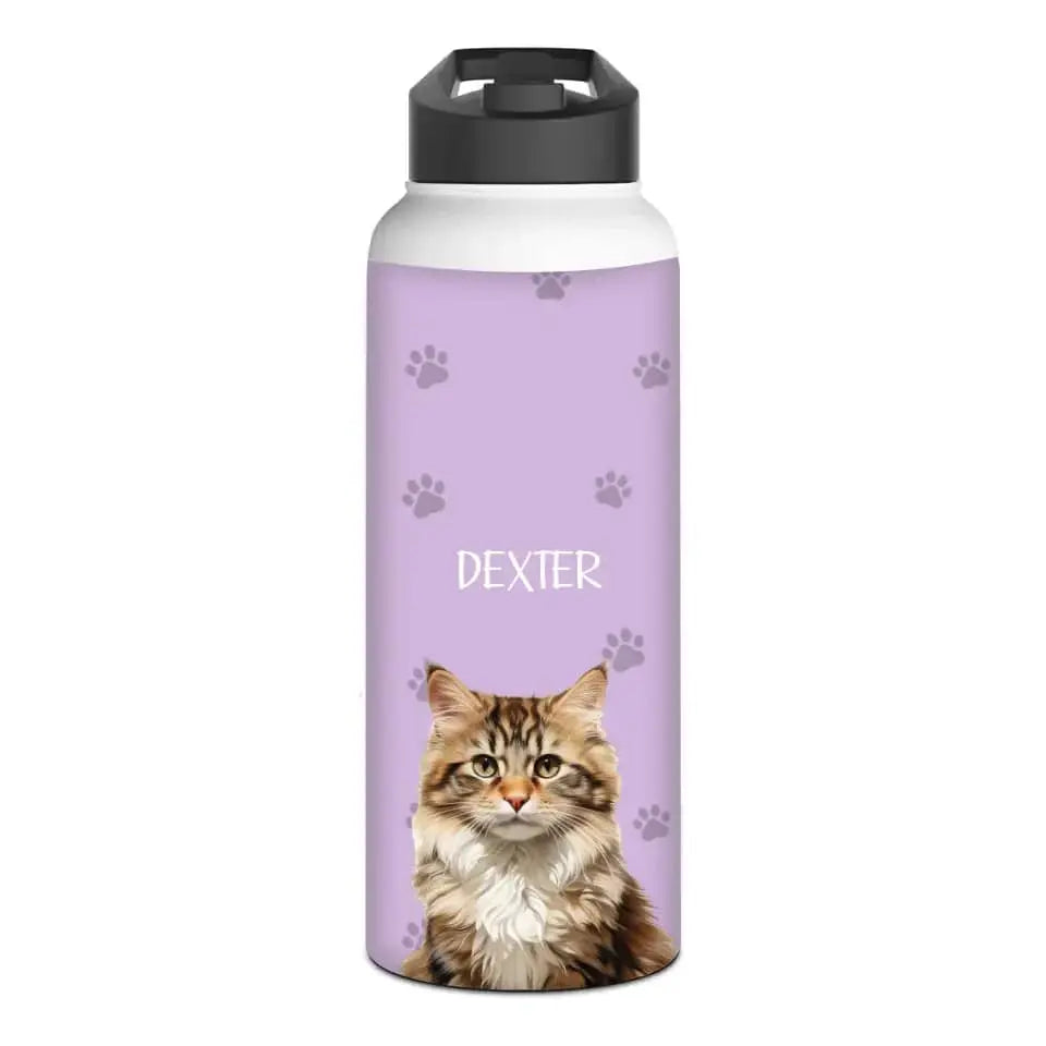 Custom Cat Photo Stainless Steel Water Bottle - Chic Kitty