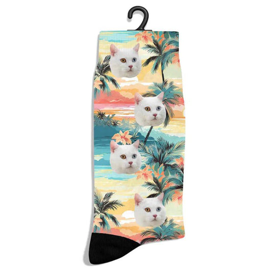 Personalized Beach Pattern Cat Socks