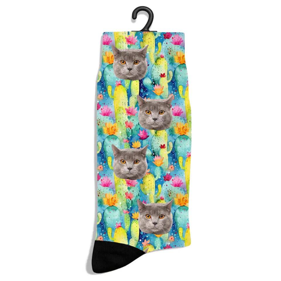 Personalized Cactus Summer Pattern Cat Socks - Chic Kitty