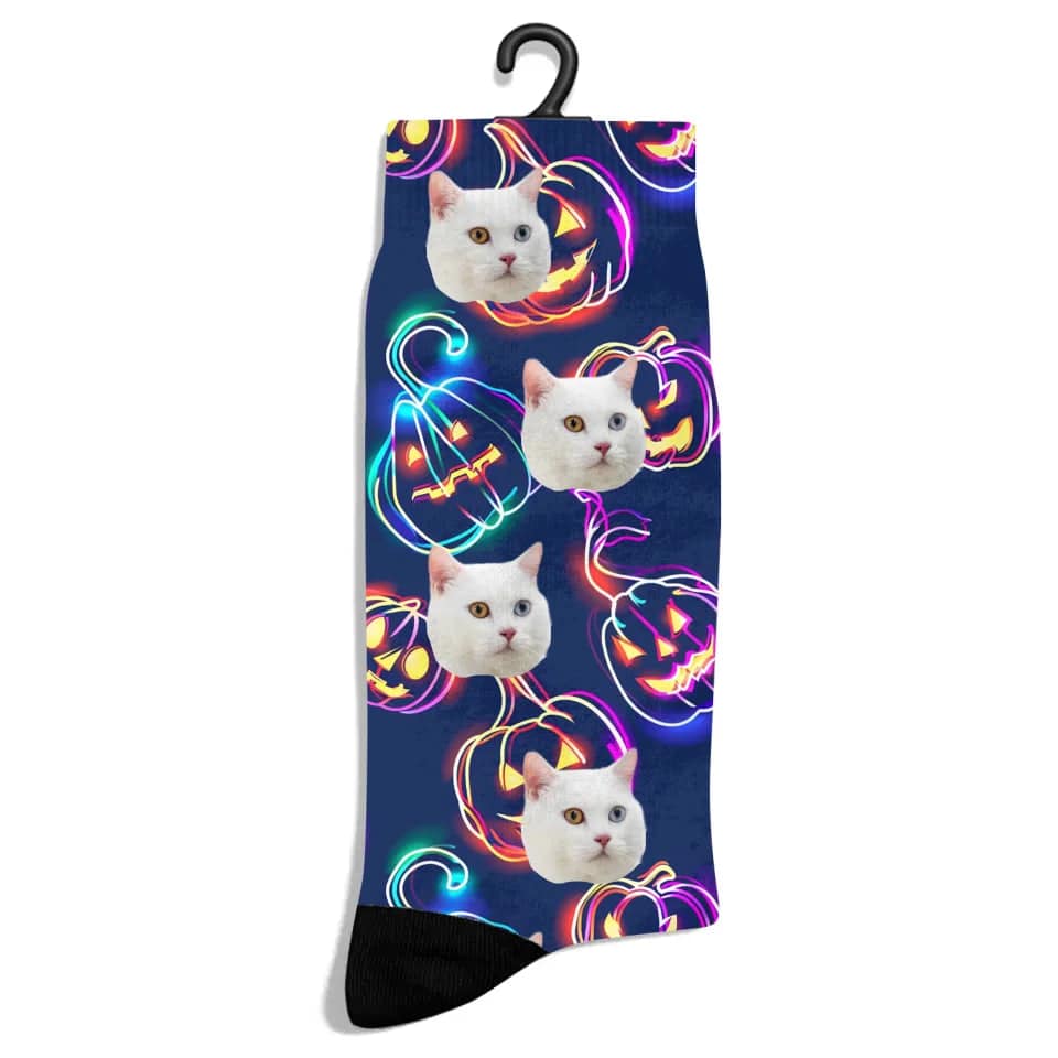 Personalized Neon Halloween Cat Socks